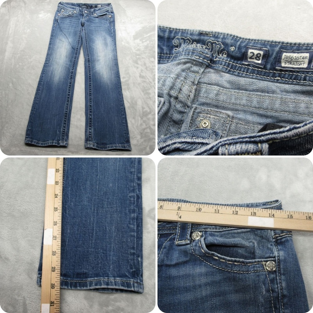 Miss‎ Me Jeans Womens 28 Medium Wash Embellished Straight Whisker (Actual 29x30)